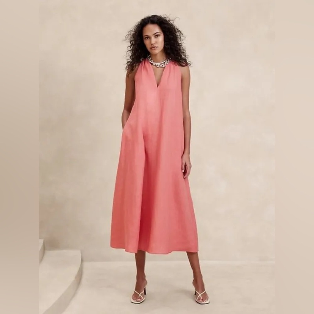 Elegant Banana Republic Coral Sleeveless Dress Midi